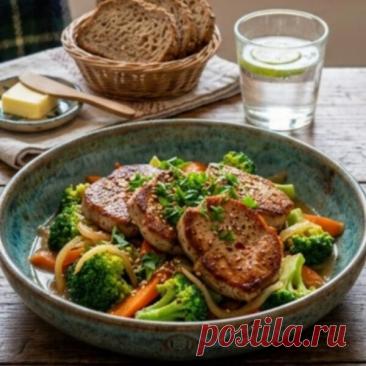 Свиные медальоны с овощами