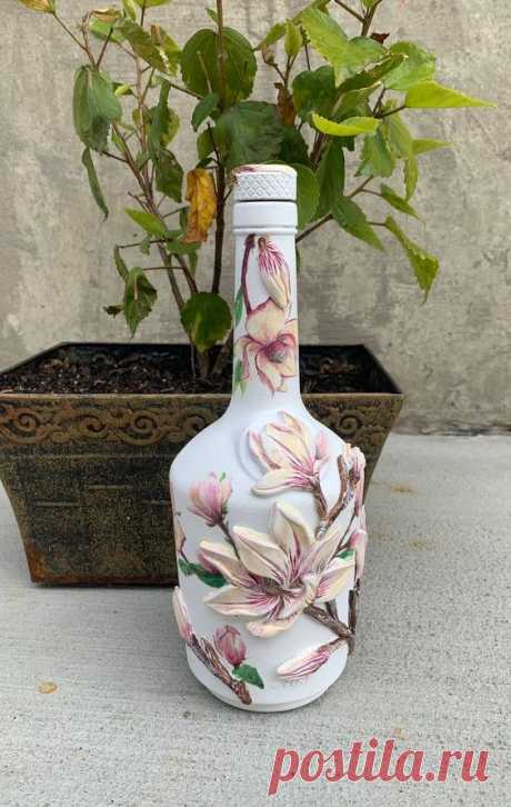 Hand Painted Decorative Bottle Decoupage Glass Bottle Home - Etsy