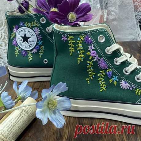 Converse High Neck Floral Embroidery / Wedding Gif/Floral Embroidery Wedding Shoes/Converse Custom Floral Embroidery for Bride