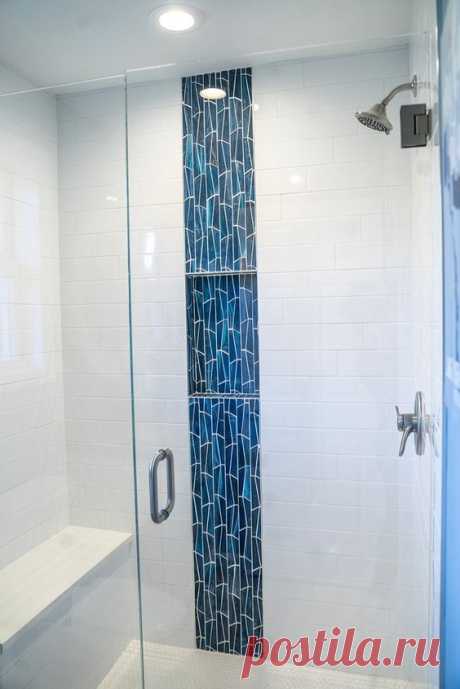 Blue and white bathroom renovation