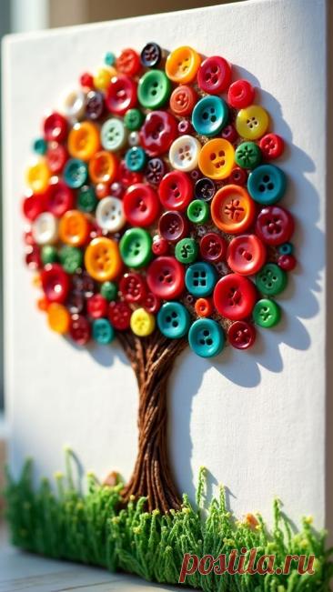 How to Make Tree Button Art for Your Holiday Home | Buttons art tree, Button art projects, Button art on canvas