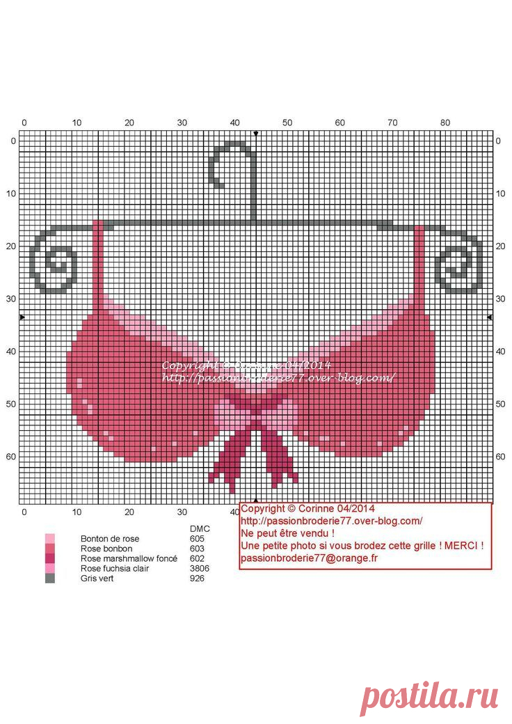 0 point de croix soutien gorge rose - cross stitch pink bra