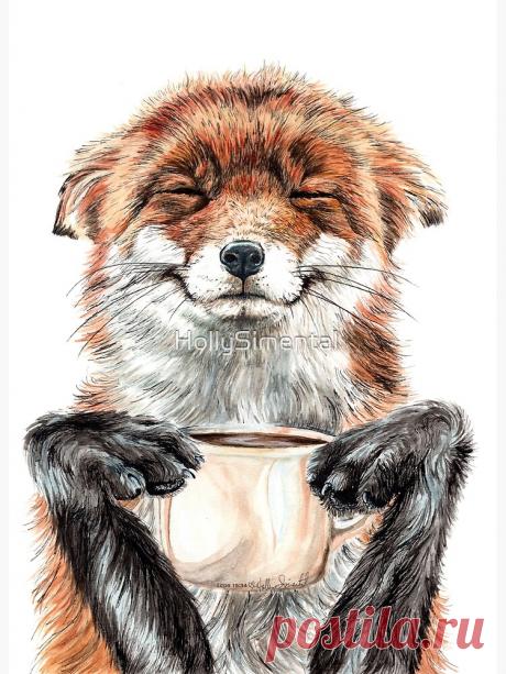 Металлический принт "Morning Fox - милое кофейное животное" от HollySimental | Красный пузырь