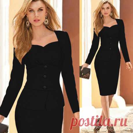 Rongstore Office OL Wear to Work Long Sleeve Bodycon Casual Party Pencil Dress at Amazon Women’s Clothing store: