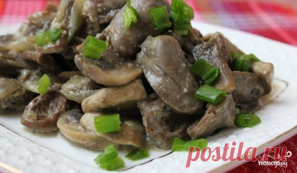 Куриные сердечки с грибами в сливочном соусе - рецепт с фото на Повар.ру