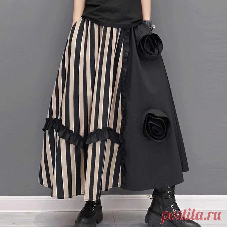 Fashion Loose Casual Ethnic Style Striprd Patchwork Skirts