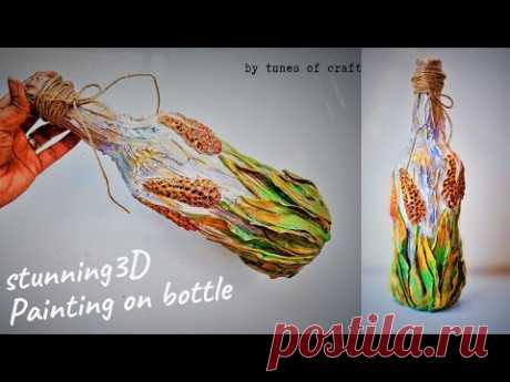 Beautiful 3d Painting On Glass bottle | clay art painting | Air Dry Clay