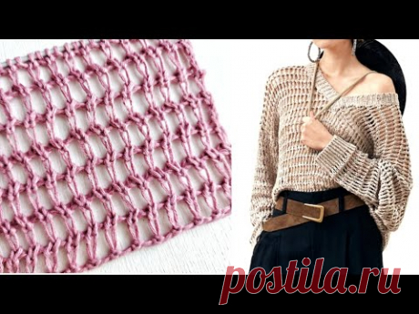 Лаконичная сеточка спицами ⭐ Узор джемпера и топа Кучинелли