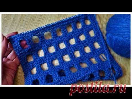 КРУПНАЯ СЕТКА БЕЗ ОТРЫВА НИТИ СПИЦАМИ . ажурный узор спицами. узоры спицами. описание вязания
