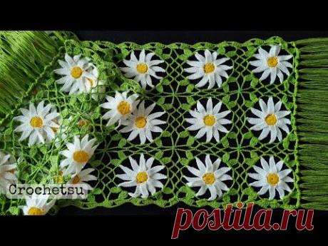 Crochet Daisy  Scarf Tutorial ဒေစီပန်းပု၀ါ ထိုးနည်း