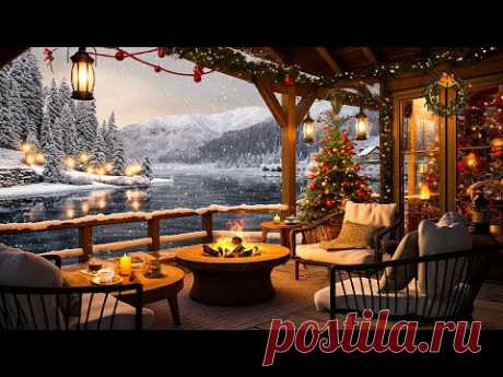 Christmas Jazz Instrumental Music with Crackling Fireplace 🎄 Cozy Christmas Coffee Shop Ambience