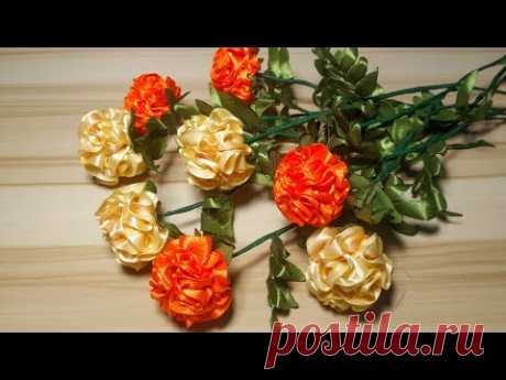 DIY Satin Ribbon Flower - How to Make Marigold  Ribbon Flower - Satin Ribbon   Flower Tutorial