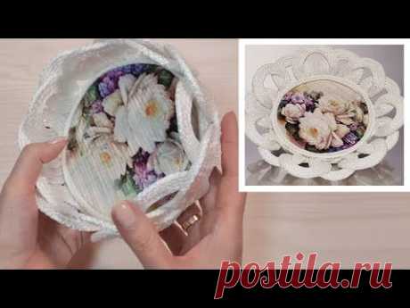 DIY 😍Взяла шнур и деревянные шпажки. 👍Вы легко сделаете такую корзинку.