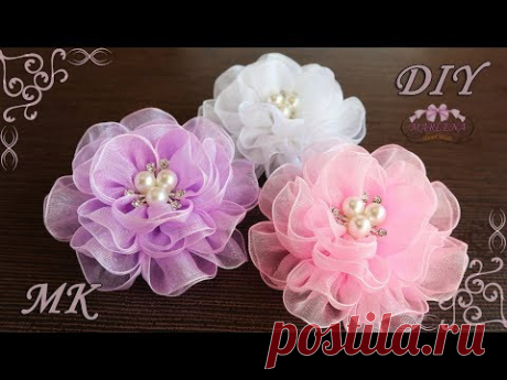 🌺 Воздушные цветы из органзы. Organza Bows DIY