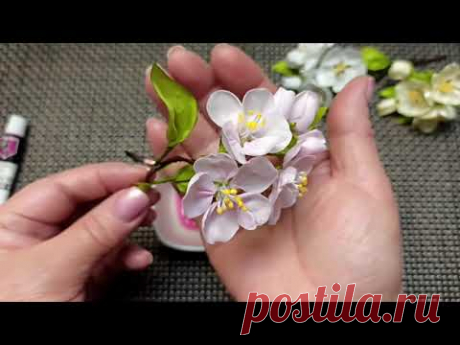 Ribbon's Apple tree twig/DIY/Manzana ramita de cintas/Веточка яблони из лент. Цветок Без проволоки