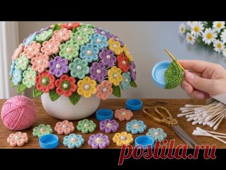 👌ТАК ПРОСТО!!🎁💰 Делаю цветы из крышек от пластиковых бутылок в подарок или на продажу.💰🌹