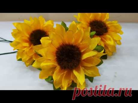 Sunflower - ribbon flowers - how to make flower with ribbon - flower making with ribbon