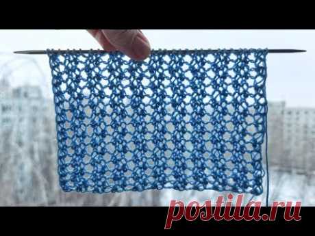 Очень простой мелкий ажурный узор спицами для начинающих