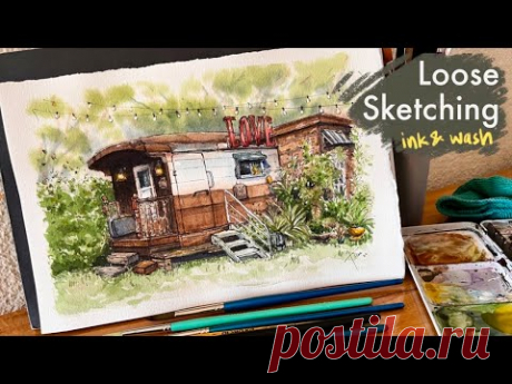 Loose ink and watercolor sketching |How to get through the “ugly” phase