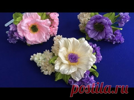 Ribbon flowers.Lilac/Floras de cinta.Lila/Цветок и сирень из лент