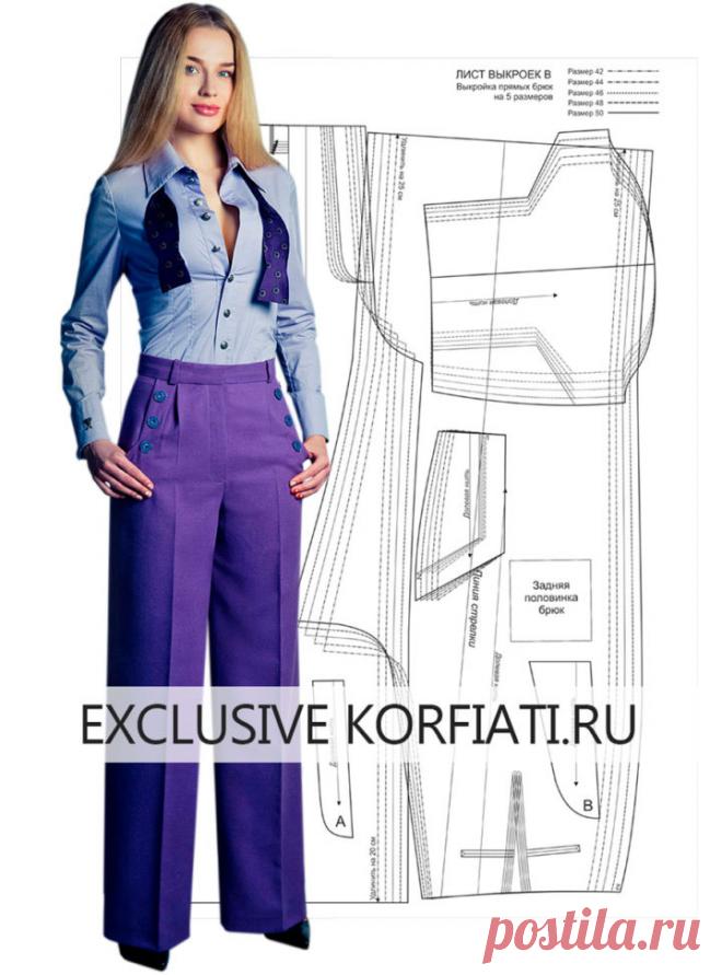 Готовая выкройка широких брюк на 5 размеров от А. Корфиати