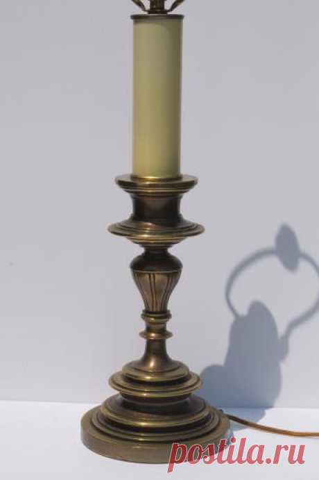 1950s 60s vintage heavy brass table lamp, large candlestick lamp
