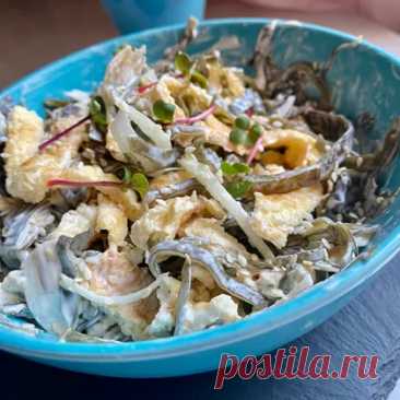 Салат из морской капусты с яичным блином рецепт с фото пошаговый от Ольга Александровна