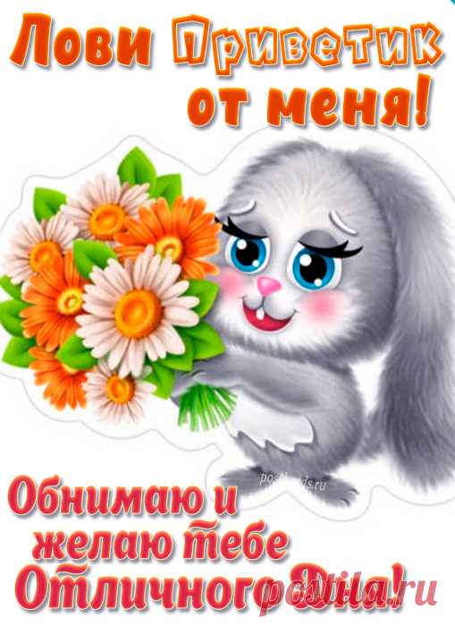 Приветик от меня, желаю отличного дня! открытка привет от меня