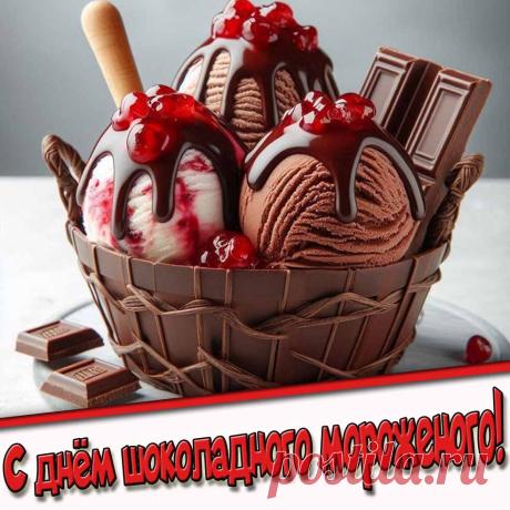 С Днем шоколадного мороженого! Пусть твоя жизнь будет такой же сладкой, насыщенной и приносящей радость, как этот замечательный десерт! Открытки на День шоколадного мороженого!