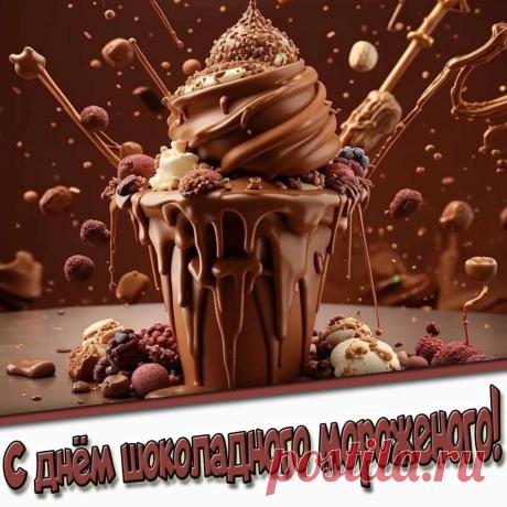 С Днем шоколадного мороженого! Пусть твоя жизнь будет такой же сладкой, насыщенной и приносящей радость, как этот замечательный десерт! Открытки на День шоколадного мороженого!