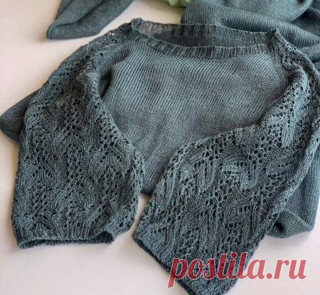 Летний ажур
Схема летнего ажура спицами. Особенно удачно такой смотрится на рукавах: