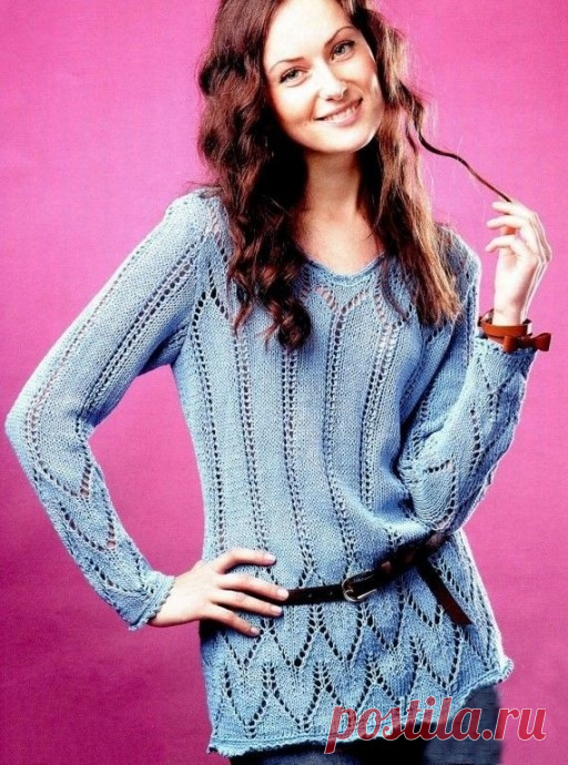 Туника с ажурной каймой Туника с ажурной каймойРазмер: 40Вам потребуется:Пряжа Lalena pima baby 15 (85% хлопок, 15% альпака, 127 м/50 г) - 450 г голубого цвета, спицы № 3, крючок № 3.
Узоры 1 и 2: вяжите по схеме 1, на которой указаны только лицевые ряды, в изнаночных рядах все петли изнаночные.Плотность...