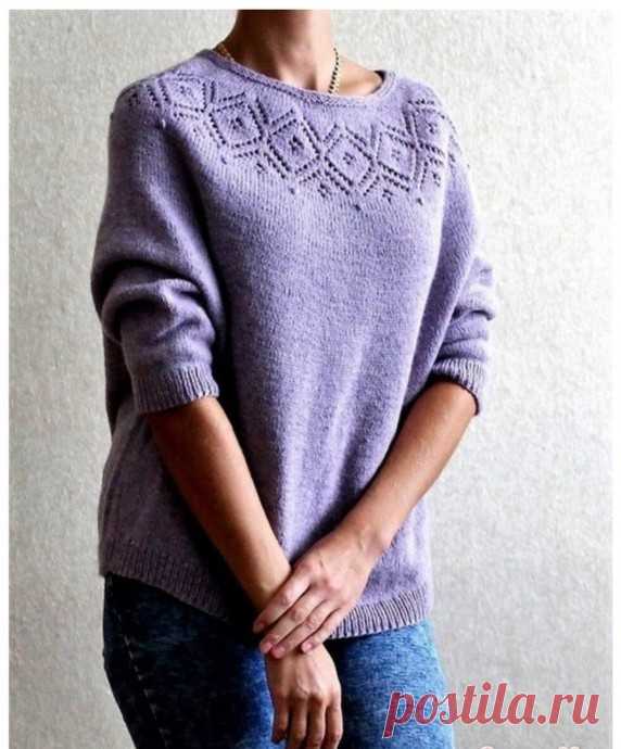 Пуловер с круглой кокеткой спицами