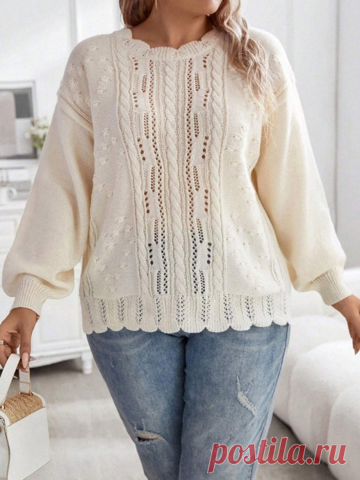 Джемпер-новинка онлайн-магазина Shein Джемпер очень женственный, его можно назвать скорее вязаной блузой. Спинка джемпера связана полупатентной резинкой, это портит весь вид и стиль модели. Рукава связаны лицевой гладью.Центр джемпера связан очень интересным вертикальным узором, сочетающим жгуты и ажур. По бокам от него -...