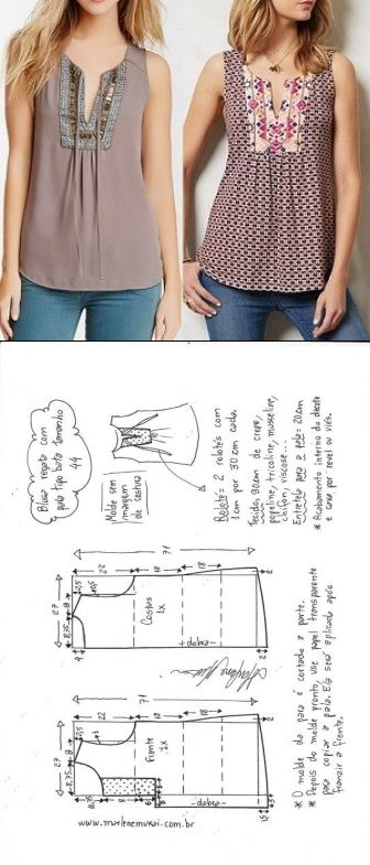 Blusa bata com pala vertical | DIY - molde, corte e costura - Marlene Mukai