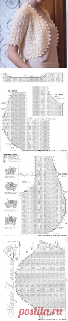 Спицы.Болеро с ажурным рисунком