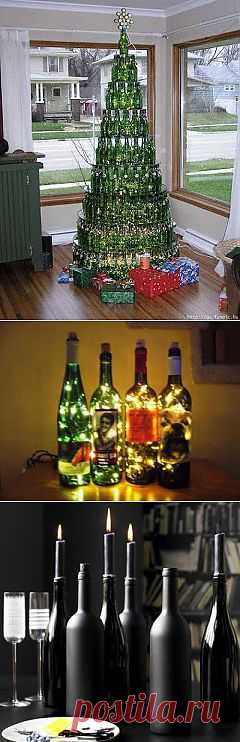 Новогодние украшения из пустых винных бутылок