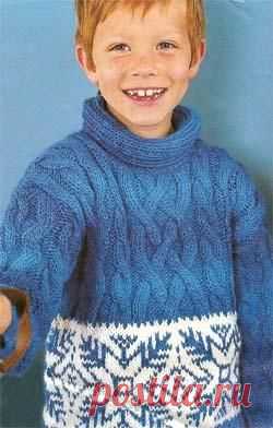 (1) Вязание для детей. Пуловер с жаккардовой вставкой на мальчика. Модель для вязания 16. | Вязание (жаккард)