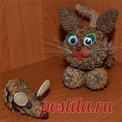 Кошка и мышка из шишек