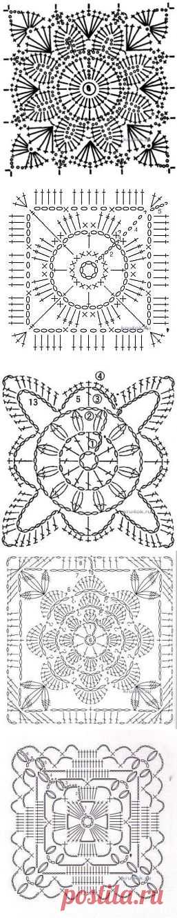 Схемы квадратных мотивов - вязание крючком на kru4ok.ru
