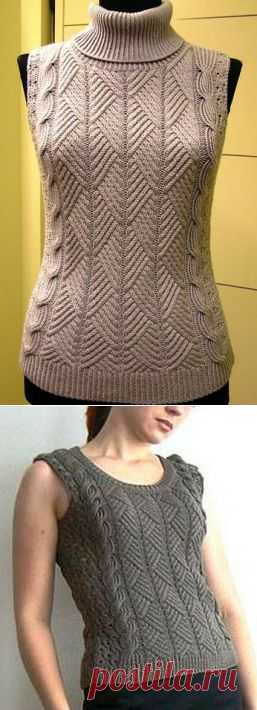 Жилет и свитер одинаковым узором спицами для опытных мастериц-даны только схемы узоров