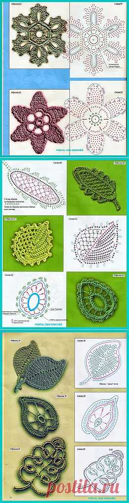 Цветы и листья крючком.