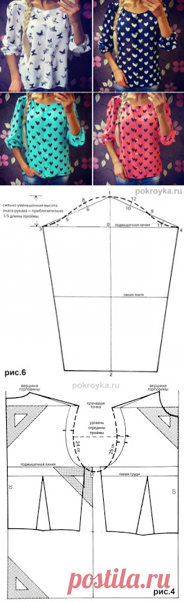 Базовая выкройка лифа свободной формы и рукава с маленьким окатом