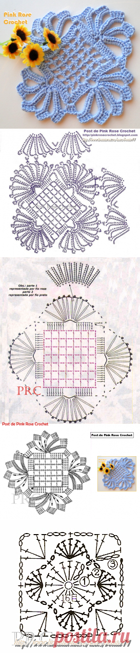 Мотив крючком-poste Pink Rose crochet...