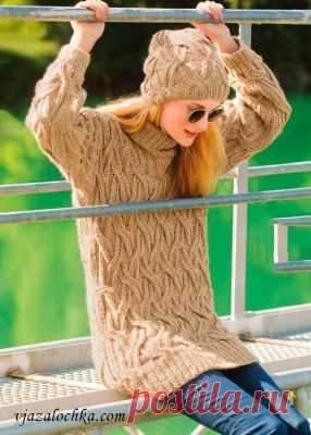Пуловер с плетеным узором