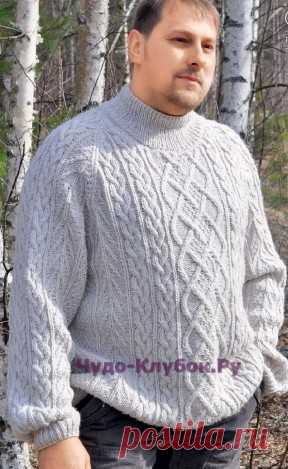 30 Белый мужской свитер с косами | ✺❁сайт ЧУДО-клубок ❣ ❂✺30 Белый мужской свитер с косами описание и схемы: ❂ ►►➤6 000 ✿моделей вязания ❣❣❣ 70 000 узоров►►Заходите❣❣ %