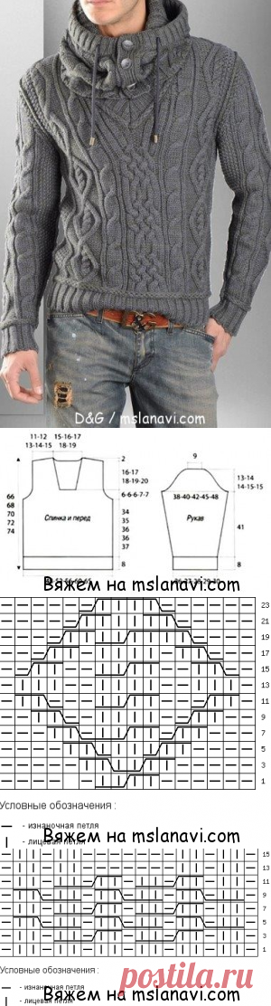 Мужской пуловер спицами от D&G | Вяжем с Лана Ви