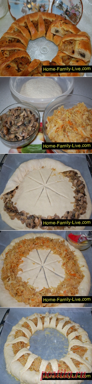 Пирог с капустой  и грибами/Сайт с пошаговыми рецептами с фото для тех кто любит готовить