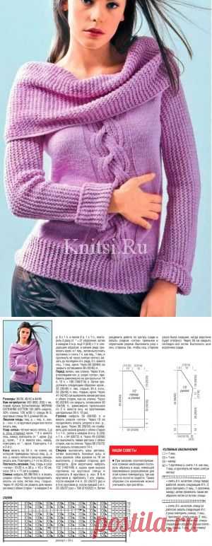 Джемпер с широким воротником. Вязание для женщин / Пуловеры / Спицами