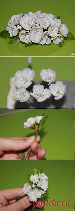 Веточка цветущей вишни из холодного фарфора - Ярмарка Мастеров - ручная работа, handmade